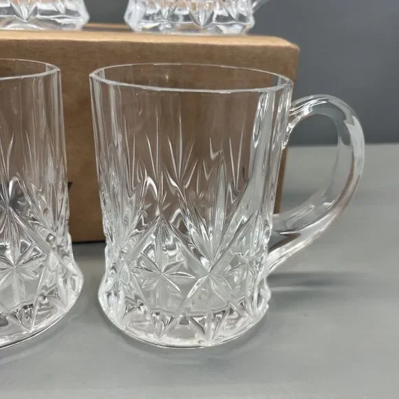 CRISTAL D'ARQUES DURAND Chantilly Taille Beaugency MUG Glass SET Coffee Set 4 - Picture 2 of 7